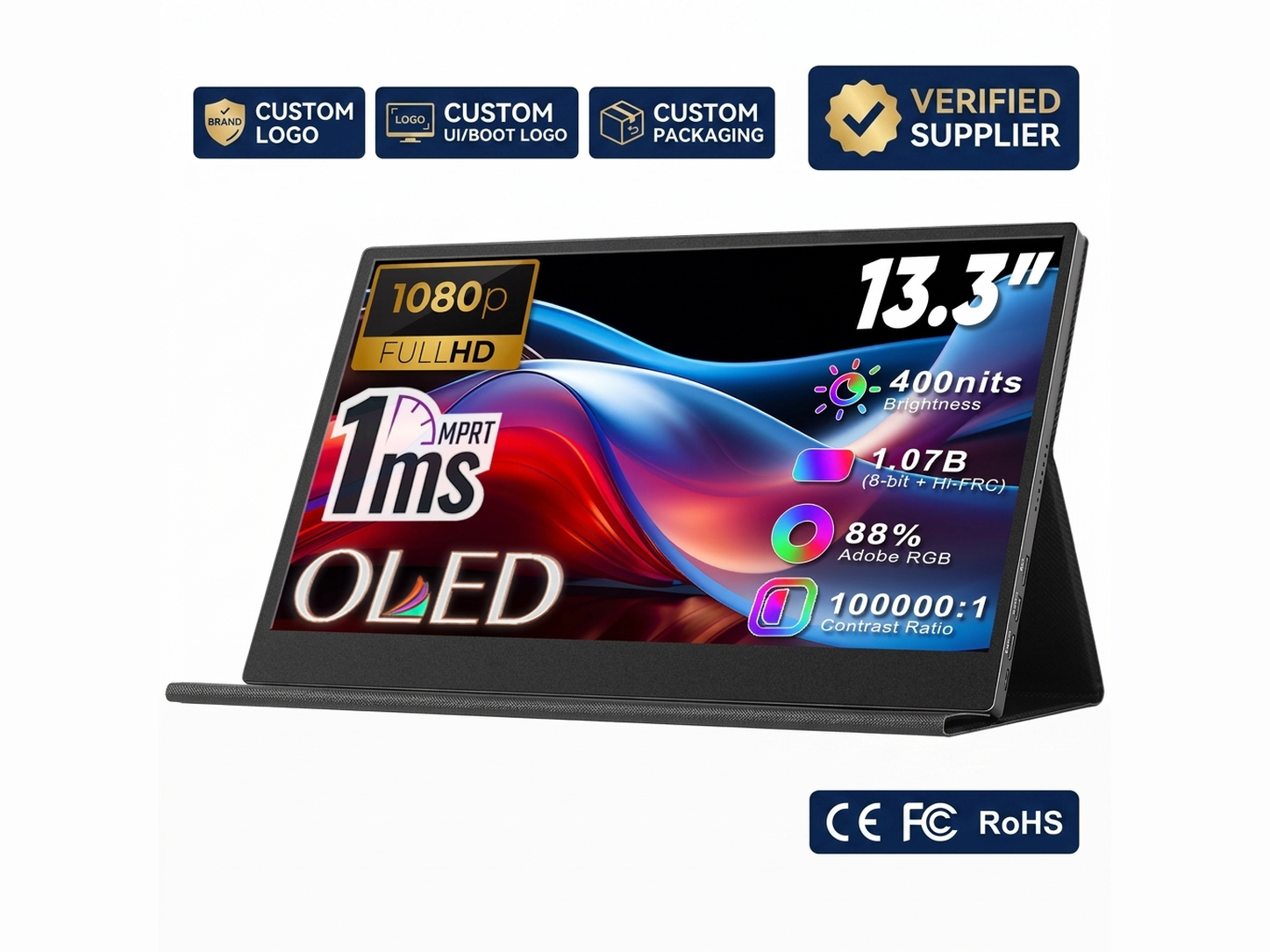 13.3 英寸 OLED 1080P FHD USB-C 便携显示器